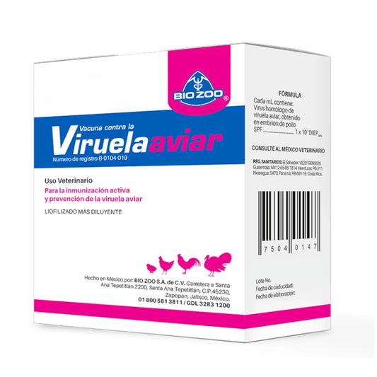 Caja de la Vacuna contra la Viruela Aviar para pollos, patos, pavos y gallos, utilizada para prevenir la viruela aviar mediante punción en el ala.