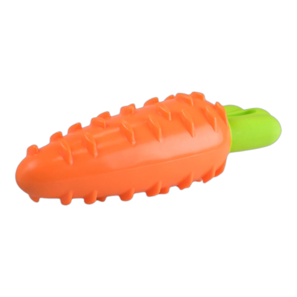 Juguete de zanahoria para perros en vista lateral con textura dental