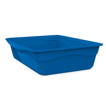 Arenero abierto para gato de la marca Fancy Pets en color azul, con dimensiones de 40x31cm y superficie de plástico lisa para fácil mantenimiento.