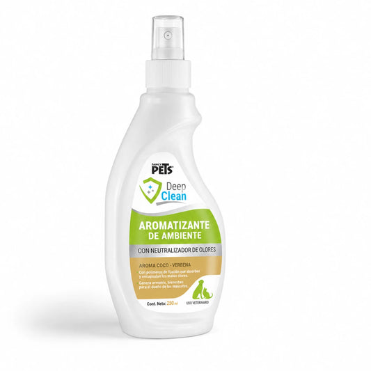 Aromatizante Deep Clean Coco Verbena de 250 ml con neutralizador de olores para espacios frecuentados por mascotas.