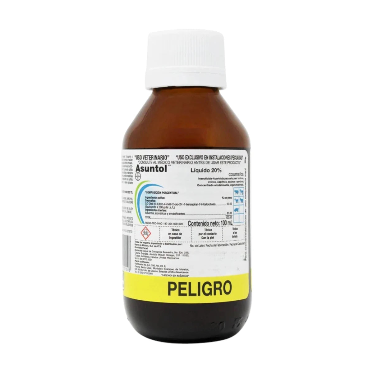 Frasco de Asuntol Líquido 20% para control de garrapatas y parásitos en ganado