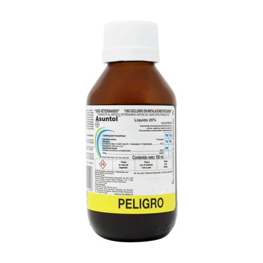 Frasco de Asuntol Líquido 20% para control de garrapatas y parásitos en ganado