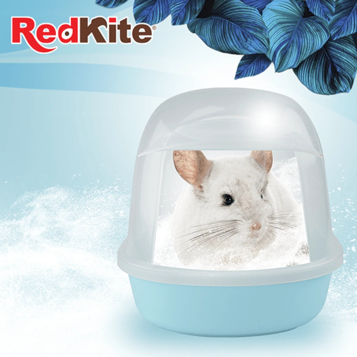 Bañera de plástico marca RedKite con tapa y puerta abatible para baño seco de chinchillas, en Kamalitas.