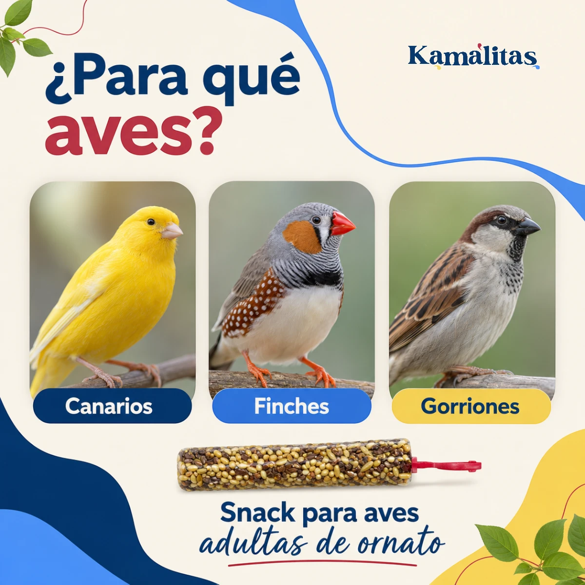 Barrita de semillas RedKite indicada como snack complementario para canarios, finches y gorriones adultos