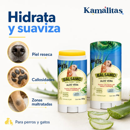 Beneficios del bálsamo Fancy Pets que ayuda a hidratar y suavizar callosidades y piel reseca de perros y gatos.