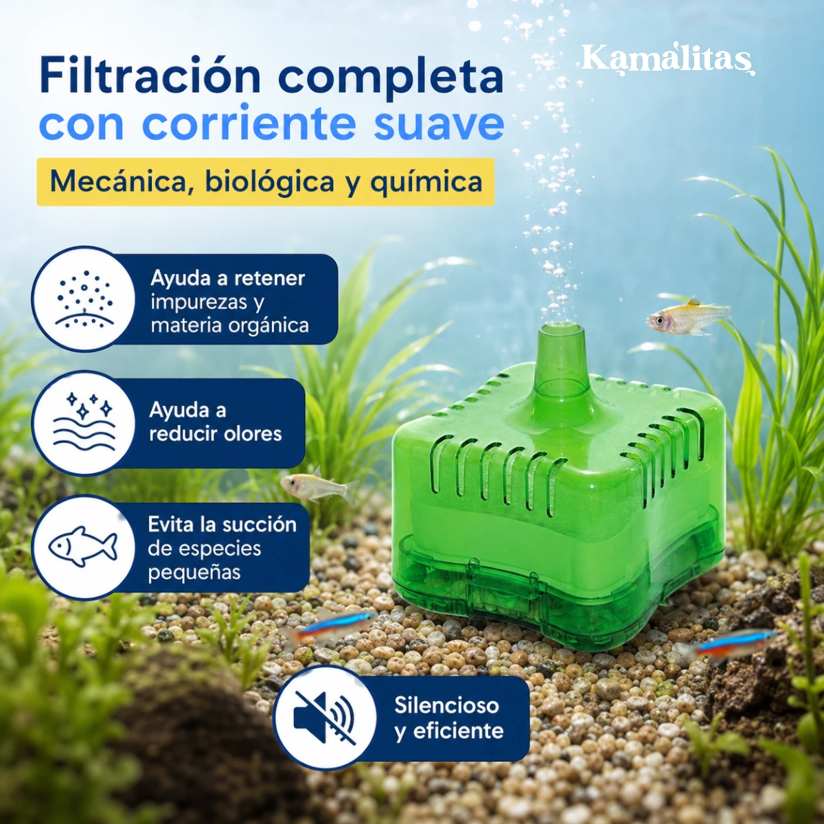 Beneficios del filtro de caja Lomas con filtración mecánica, biológica y química para peces pequeños y de aletas delicadas
