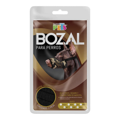 Empaque del bozal de tela transpirable para perros Fancy Pets, disponible en 7 tallas en Kamalitas.