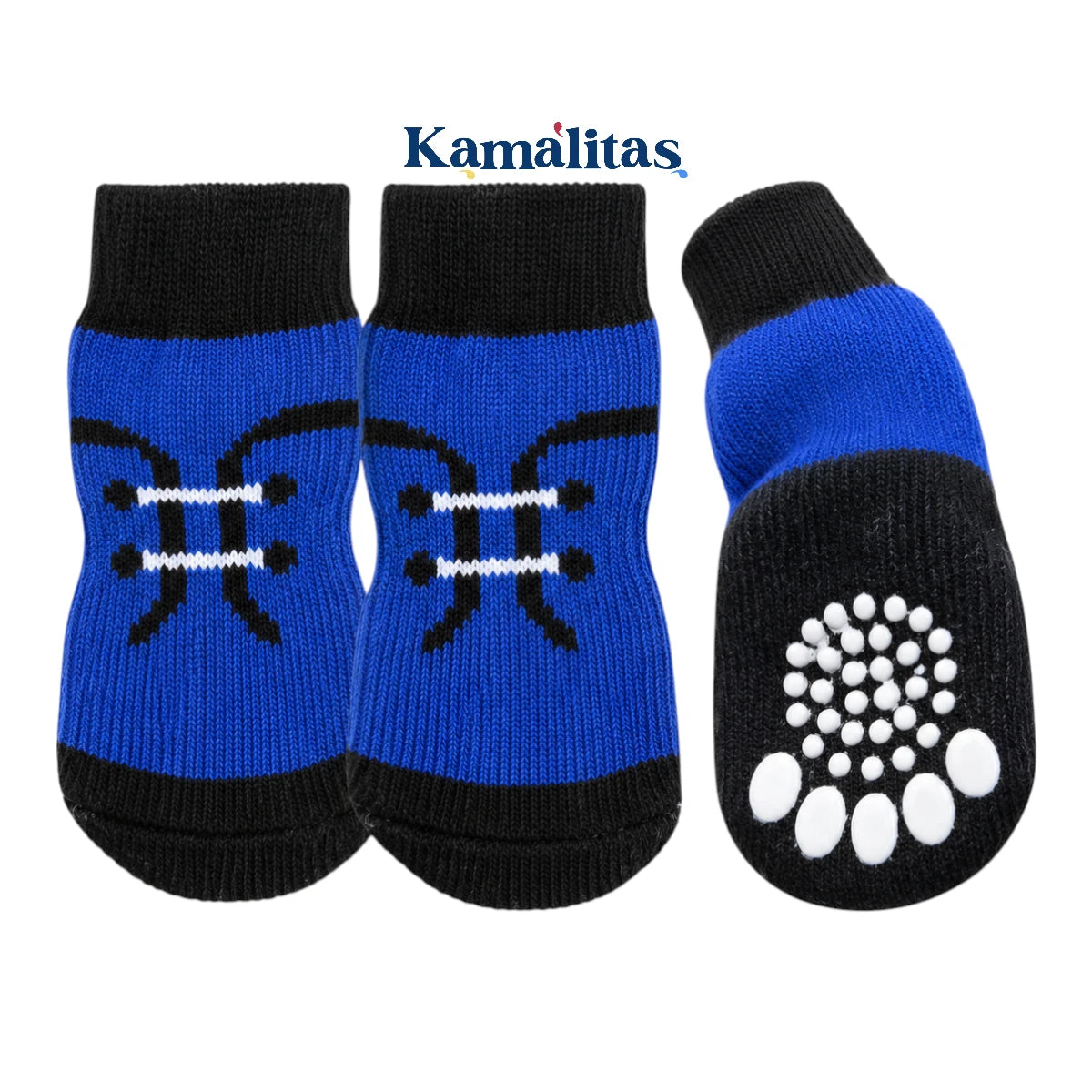 Calcetines para mascotas color azul con negro, elaborados con algodón suave y gel antideslizante de silicona para perros pequeños, medianos y gatos