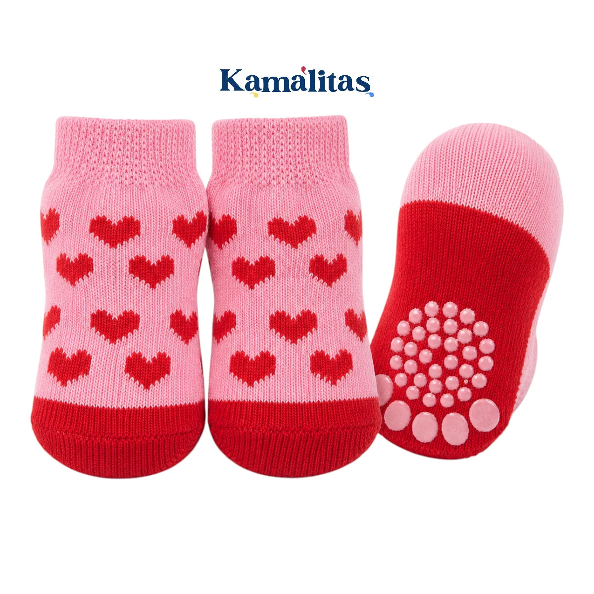 Calcetines para mascotas color rosa con corazones rojos, hechos de algodón suave y elástico con gel antideslizante para perros pequeños, medianos y gatos.