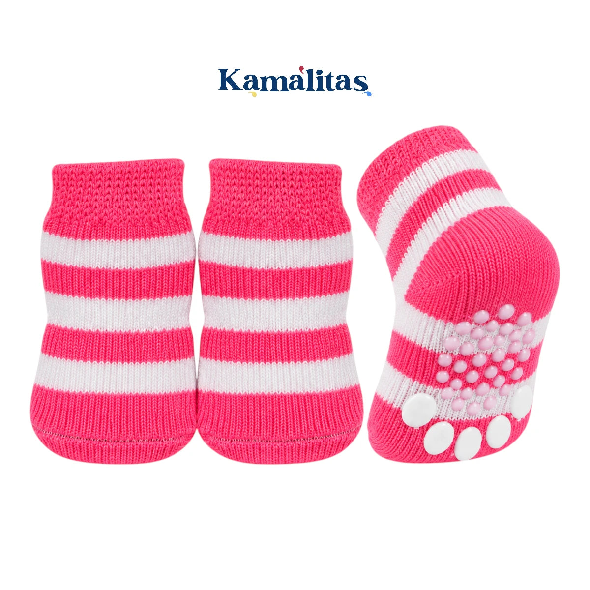 Calcetines para mascotas con diseño de perrito en blanco y rosa, suaves, elásticos y con gel antideslizante para perros pequeños, medianos y gatos