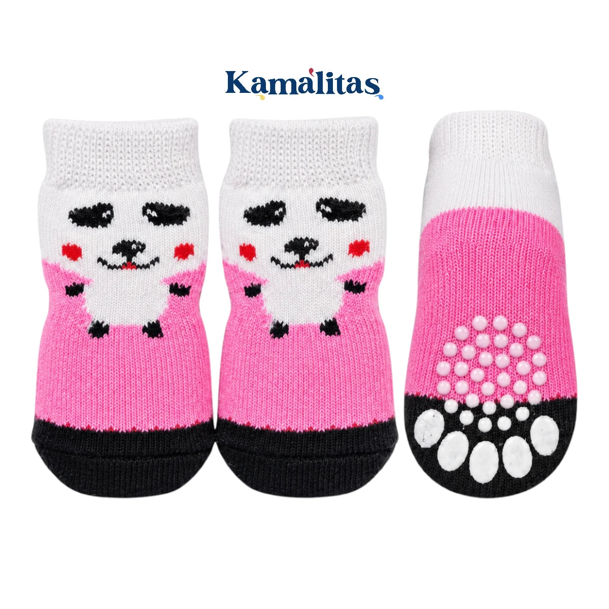 Calcetines para mascotas con diseño de perrito en blanco y rosa, suaves, elásticos y con gel antideslizante para perros pequeños, medianos y gatos
