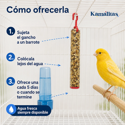 Barrita RedKite colgada del techo de una jaula, lejos del bebedero y con agua fresca disponible