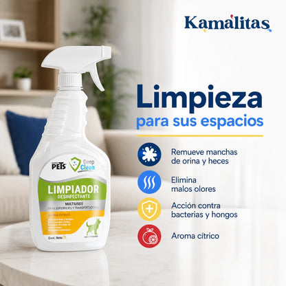 Limpiador desinfectante Deep Clean de 1 litro con atomizador y aroma cítrico para espacios de mascotas