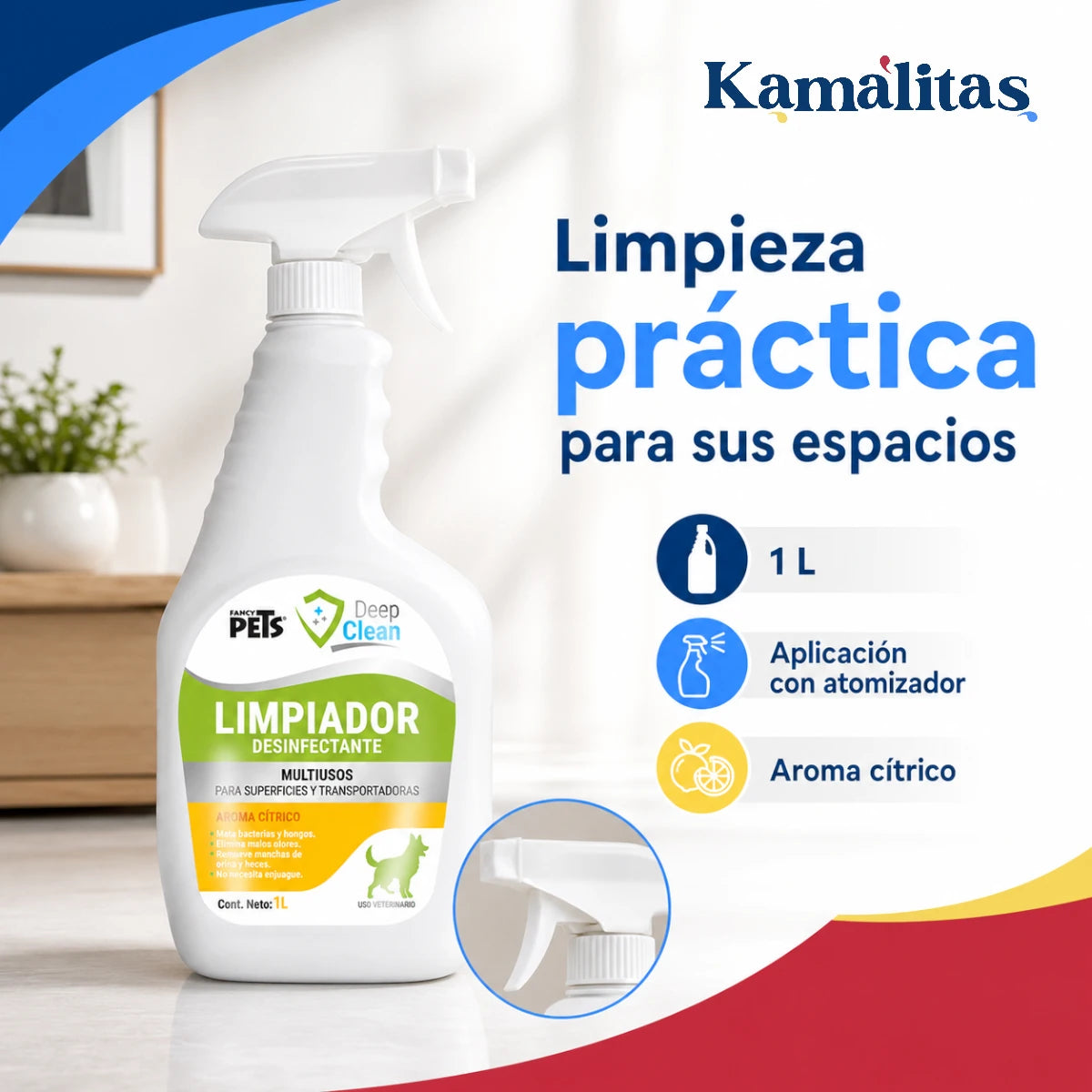 Beneficios del limpiador Deep Clean para manchas de orina y heces, malos olores, bacterias y hongos