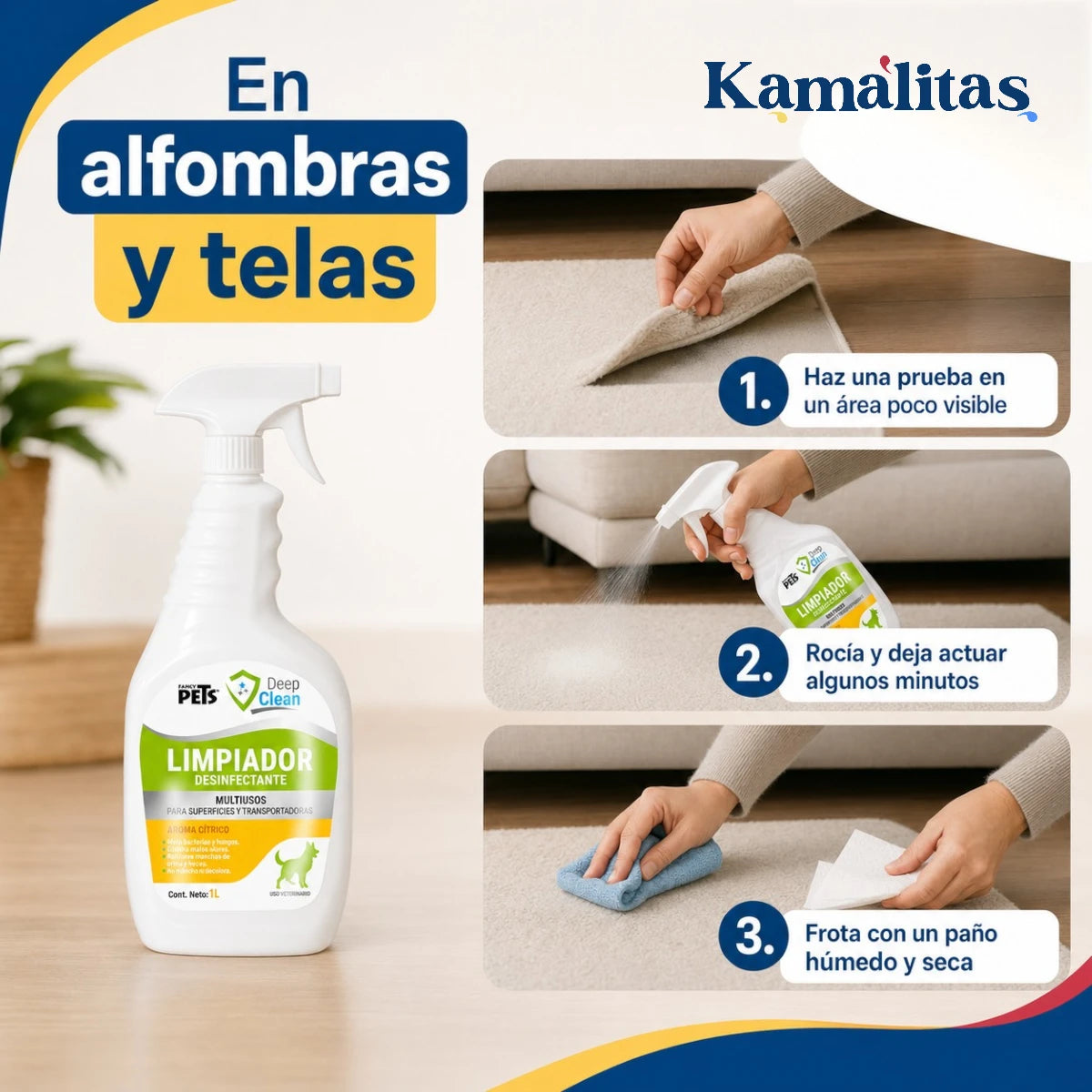 Cómo aplicar Deep Clean en alfombras y telas realizando primero una prueba en una zona poco visible