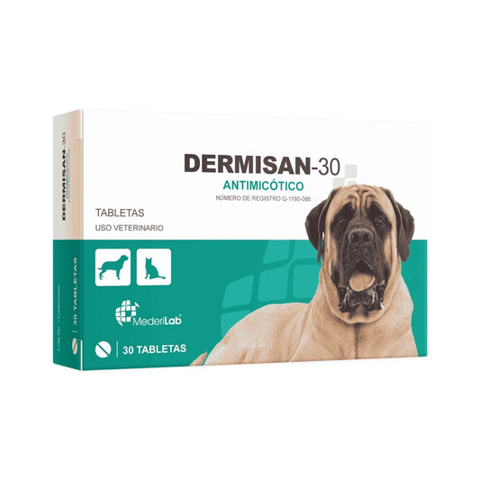 Tabletas Dermisan-30 300 mg con ketoconazol para tratamiento oral de infecciones por hongos en perros 