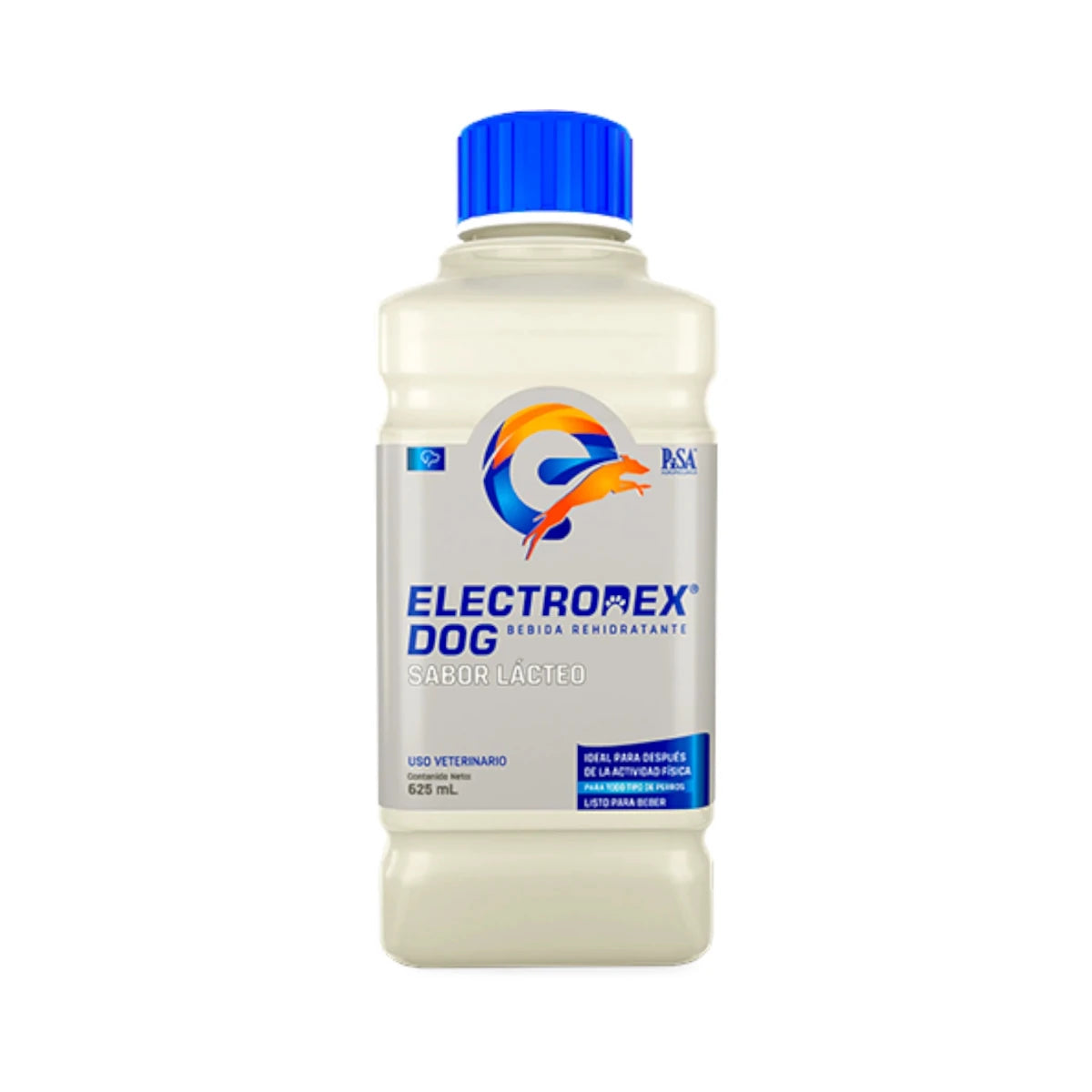 Botella de Electrodex sabor lácteo, bebida rehidratante con electrolitos y glucosa para perros activos o deshidratados

