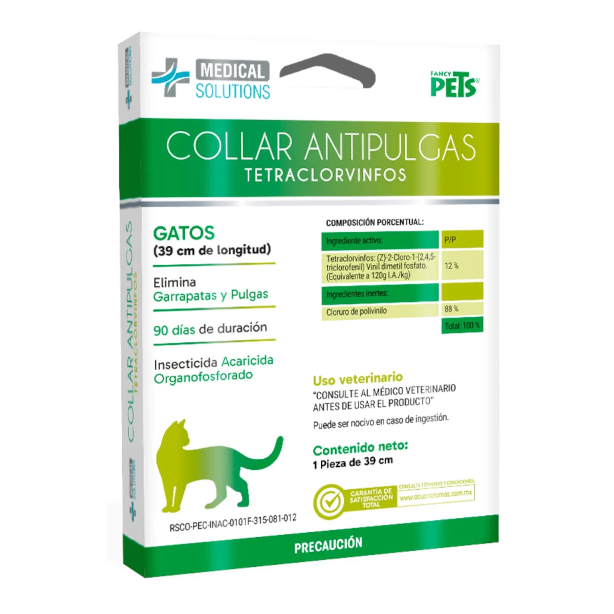 empaque del collar antipulgas para gatos con duración de hasta 90 días