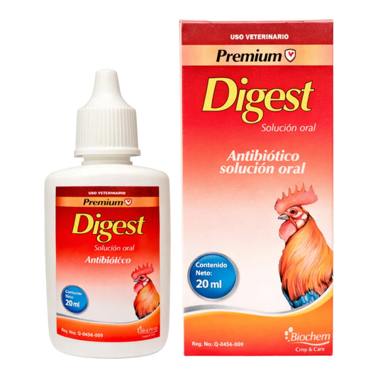 antibiótico Premium Digest para aves, ideal para controlar enfermedades respiratorias y gastrointestinales en pavos y pollos.