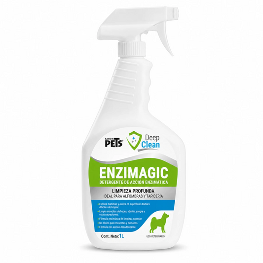 Botella Enzimagic Deep Clean Fancy Pets de 1 L, detergente enzimático para alfombras, tapicería y textiles.