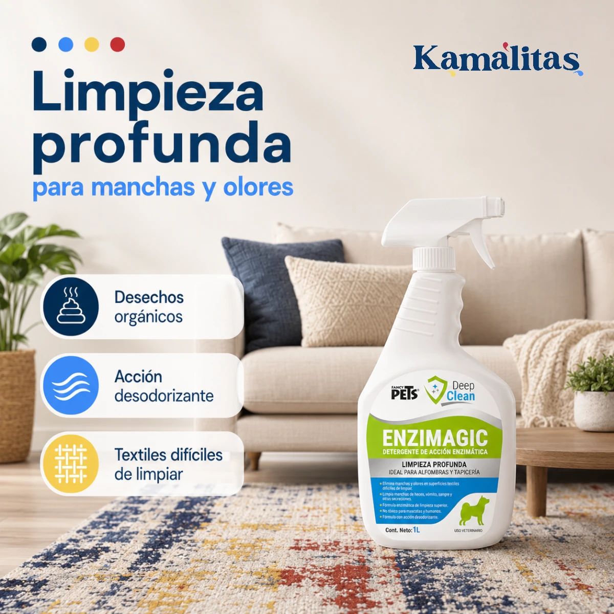 Enzimagic ayuda a tratar manchas, olores y residuos orgánicos en textiles difíciles de limpiar.