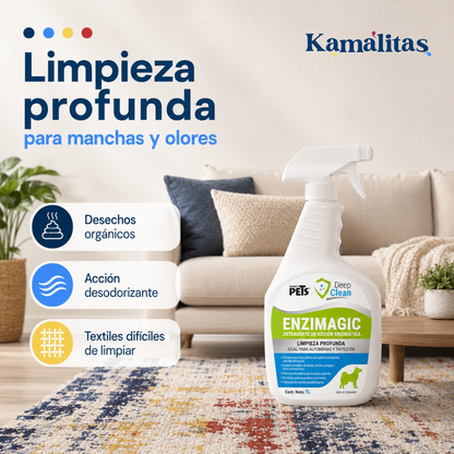 Enzimagic ayuda a tratar manchas, olores y residuos orgánicos en textiles difíciles de limpiar.