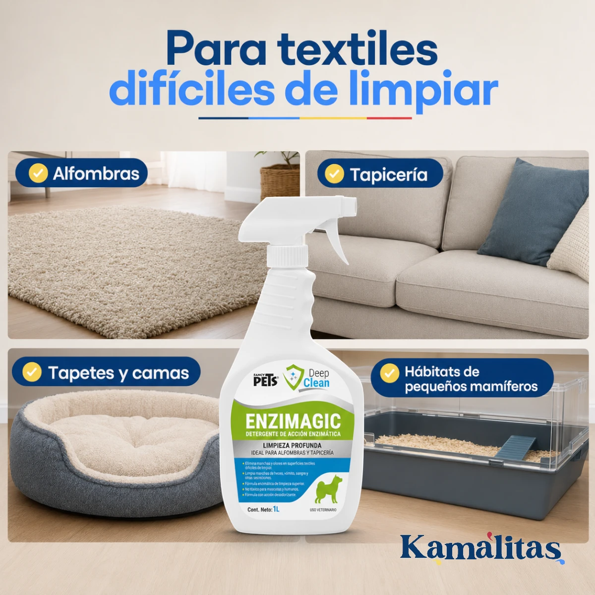 Enzimagic ayuda a tratar manchas, olores y residuos orgánicos en textiles difíciles de limpiar.