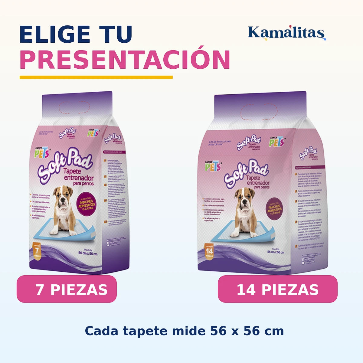 Medidas y presentaciones de fancy pets softpad, de 56 x 56cm