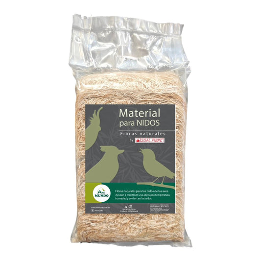 Empaque frontal de material para nido Sisal Fibre con mezcla de fibra de coco y henequén de 50 gramos, ideal para aves pequeñas, en Kamalitas.