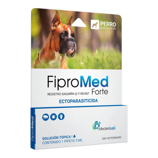 Caja de Fipromed Forte Pipeta para perros de raza grande de hasta 30 kg, solución ectoparasiticida contra pulgas, garrapatas y piojos.