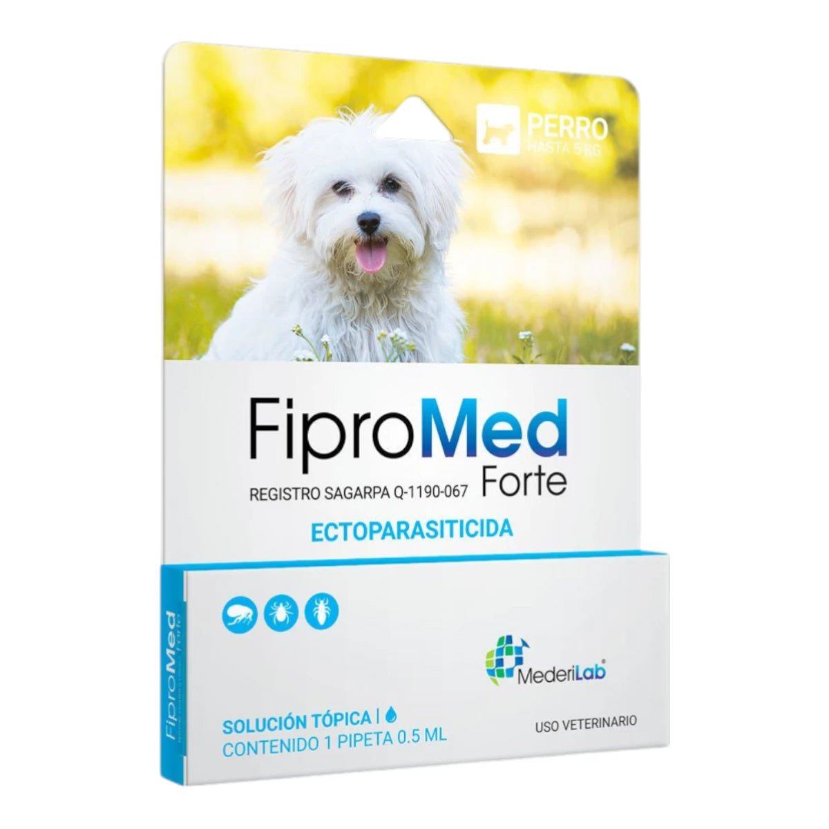 Caja de Fipromed Forte Pipeta para perros miniatura de hasta 5 kg, solución tópica para el control de pulgas, garrapatas y piojos.