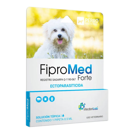 Caja de Fipromed Forte Pipeta para perros miniatura de hasta 5 kg, solución tópica para el control de pulgas, garrapatas y piojos.