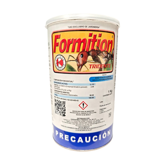Bolsa de Formition insecticida granulado con Diazinon 2%, ideal para controlar hormigas, grillos y gusano trozador en jardines y huertos.