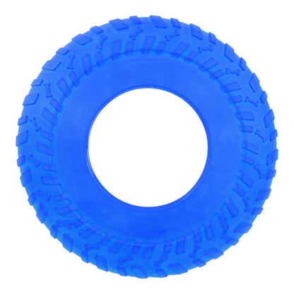 Frisbee Sharpaw de goma tipo anillo en color azul con textura de huellas para mejor agarre de la mascota.