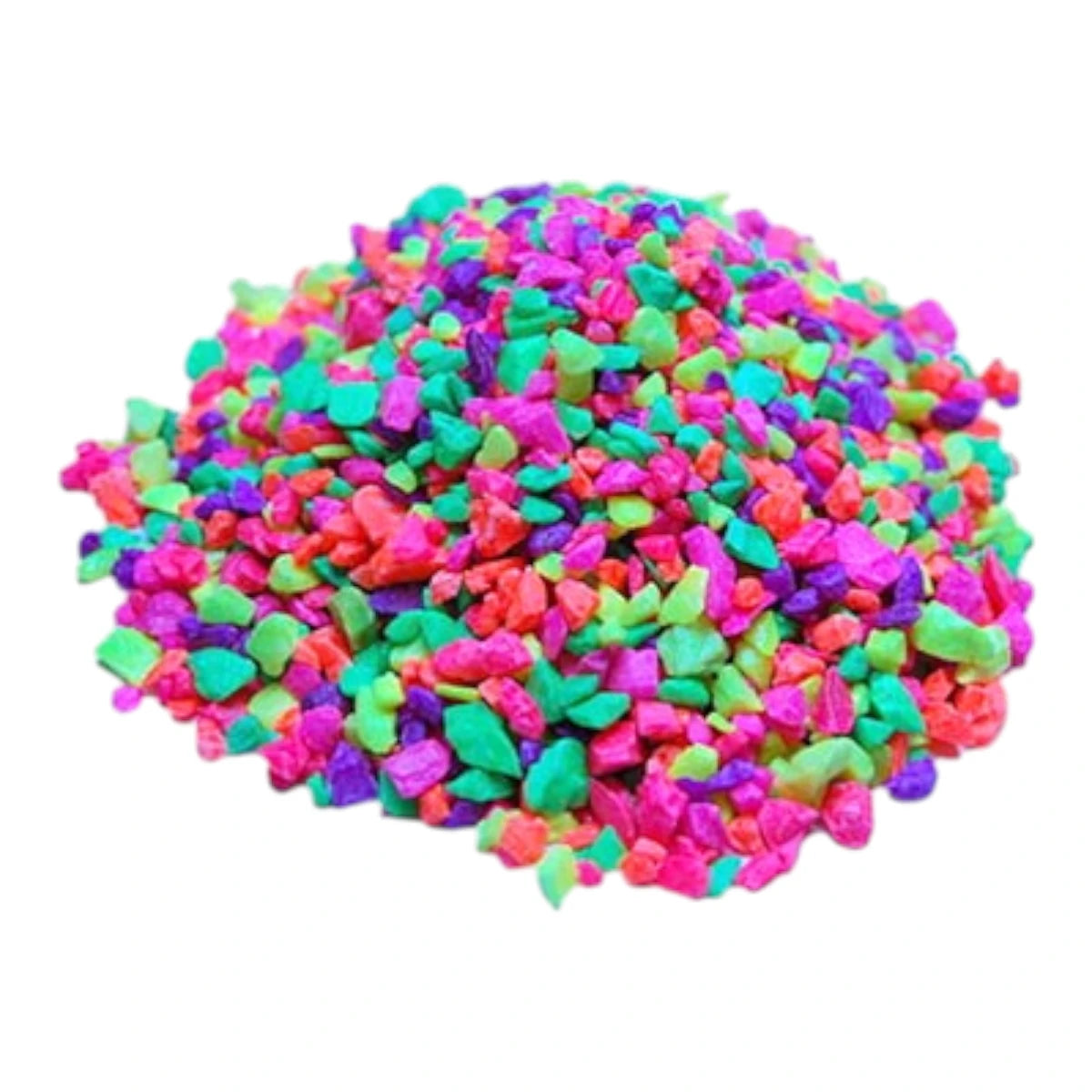  grava decorativa tipo confeti multicolor de 3mm marca Sunny para acuarios y peceras, en Kamalitas. Envase de 250 gramos.