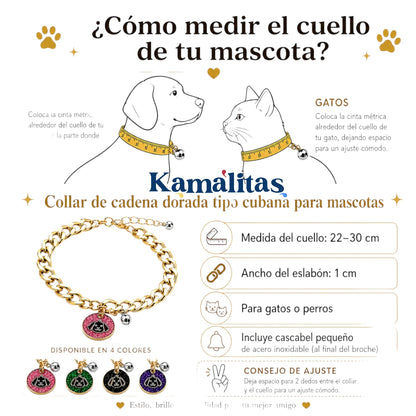 Guía para medir el cuello de tu mascota y elegir la talla correcta del collar de cadena cubana dorada para perros y gatos