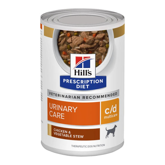 Lata de estofado de pollo y vegetales Hill's Prescription Diet Urinary Care c/d para perros de 370g.