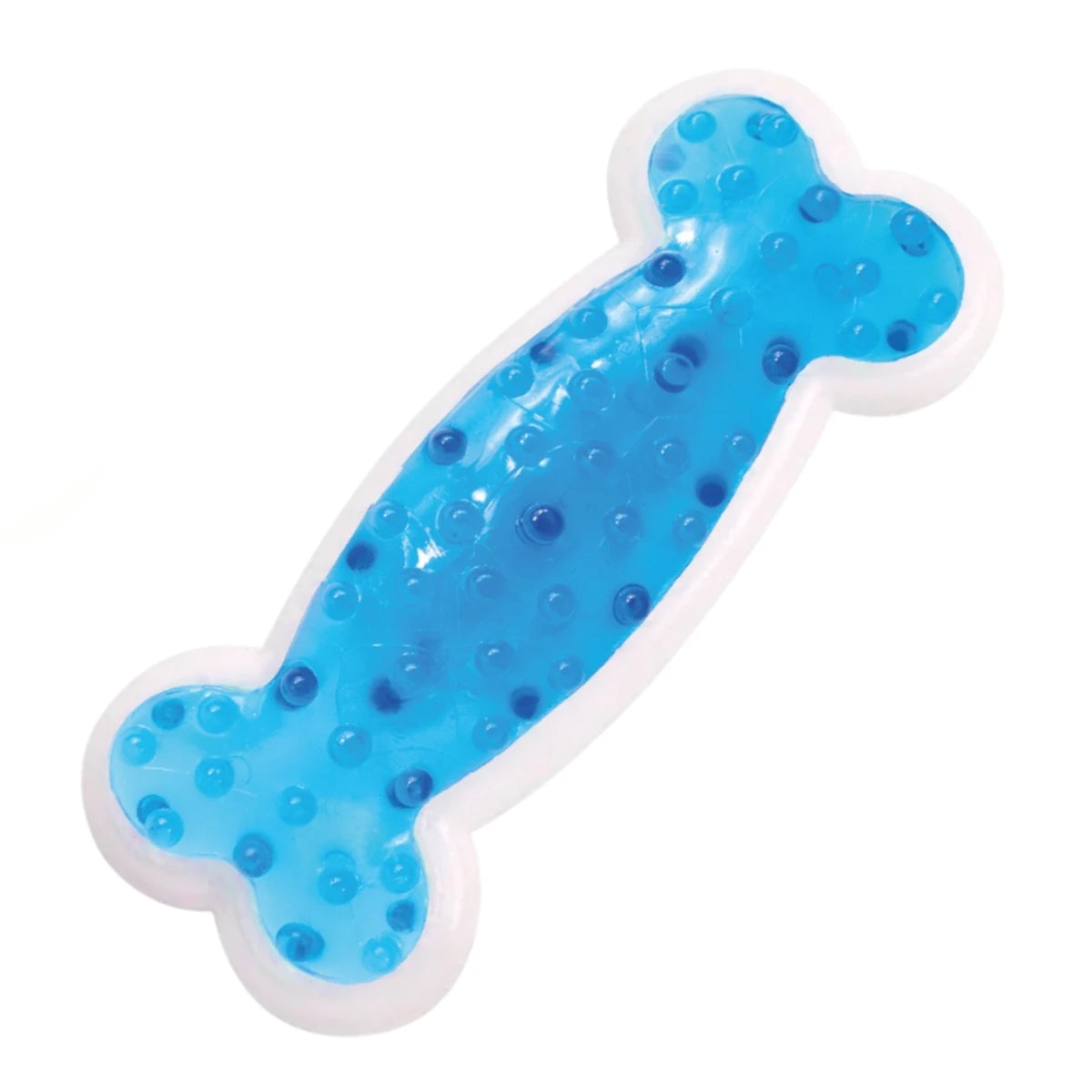 Juguetes para perro en forma de hueso marca Chewy Chums, disponibles en combinaciones naranja con blanco y azul con blanco, hechos de nylon y hule, en Kamalitas.
