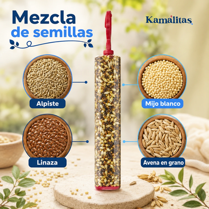 Mezcla de alpiste, mijo blanco, linaza y avena en grano utilizada en las barritas RedKite para aves