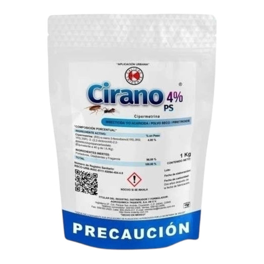 Bolsa de 1kg de insecticida Cirano 4% PS en polvo para control de chinches, alacranes y hormigas en interiores y exteriores.