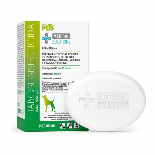 Jabón insecticida Fancy Pets Medical Solutions de 100 g para uso exclusivo en perros.