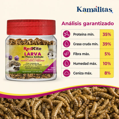 Análisis garantizado de las larvas de mosca soldado RedKite con 35 por ciento de proteína
