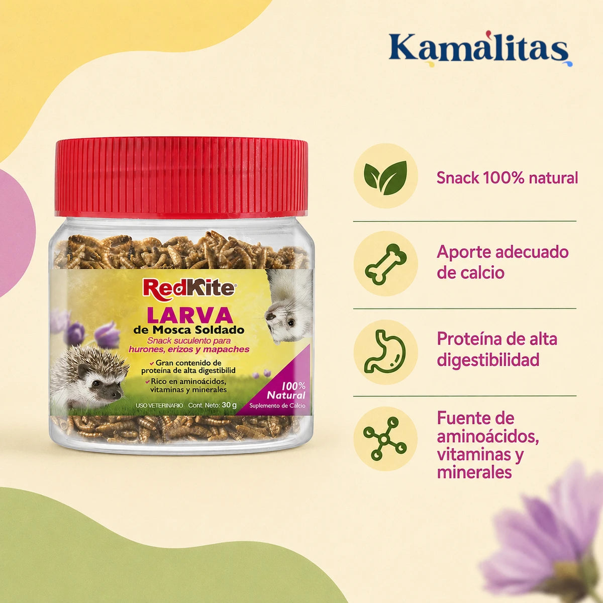 Beneficios de las larvas de mosca soldado RedKite con proteína, calcio, vitaminas y minerales
