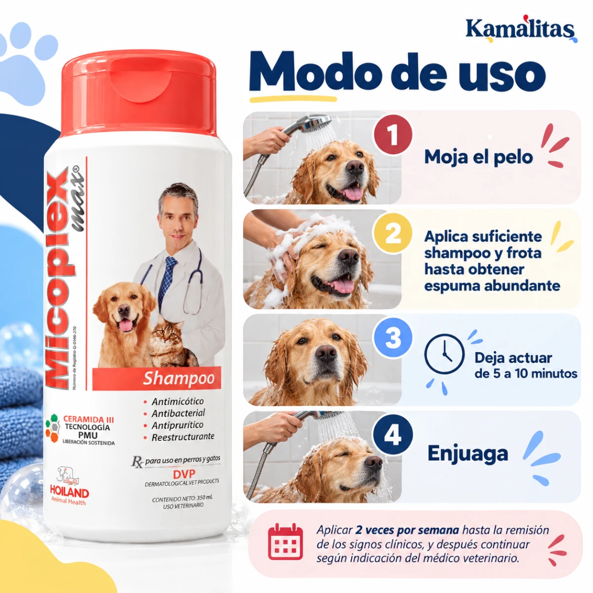 Micoplex Max Shampoo Holland 350 mL con fórmula de clotrimazol y gluconato de clorhexidina