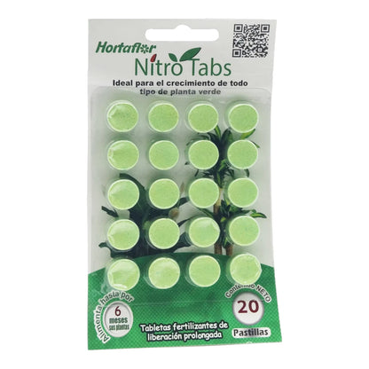 Blíster con 20 tabletas NitroTabs, fertilizante de liberación prolongada para todo tipo de plantas