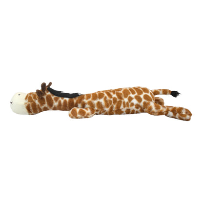 Vista lateral de la jirafa de peluche Mega Buddy mostrando su diseño alargado y cuello largo para facilitar el agarre de la mascota.