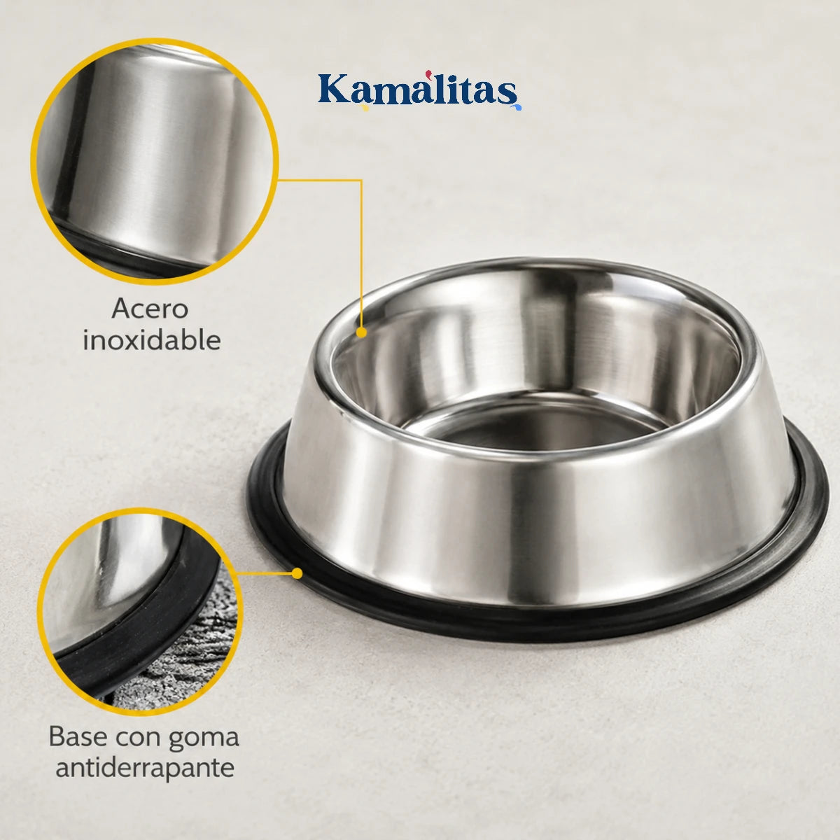 Plato de acero inoxidable Fancy Pets con base de goma antiderrapante, ideal para perros y fácil de limpiar en el uso diario.