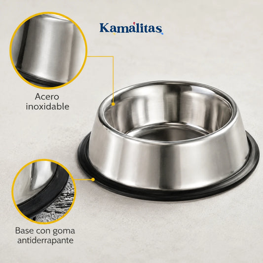 Plato de acero inoxidable Fancy Pets con base de goma antiderrapante, ideal para perros y fácil de limpiar en el uso diario.