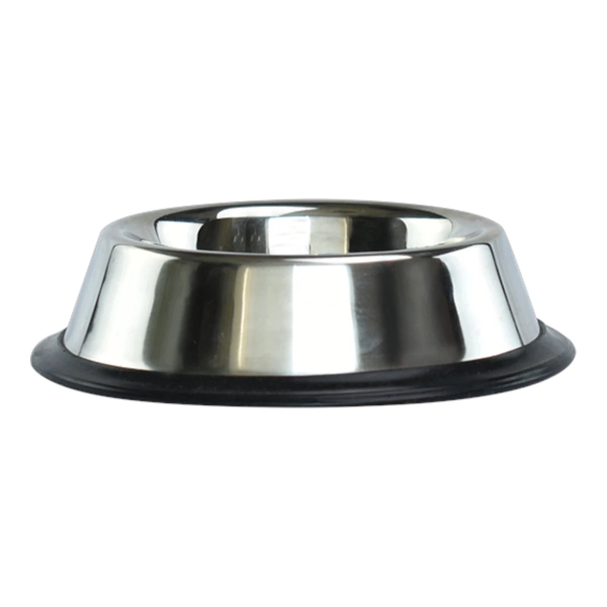 Plato de acero inoxidable para perro con base antiderrapante visto de lado