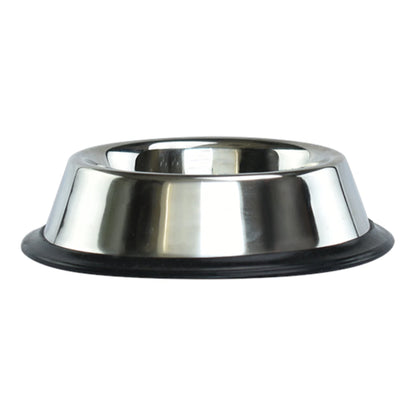 Plato de acero inoxidable para perro con base antiderrapante visto de lado